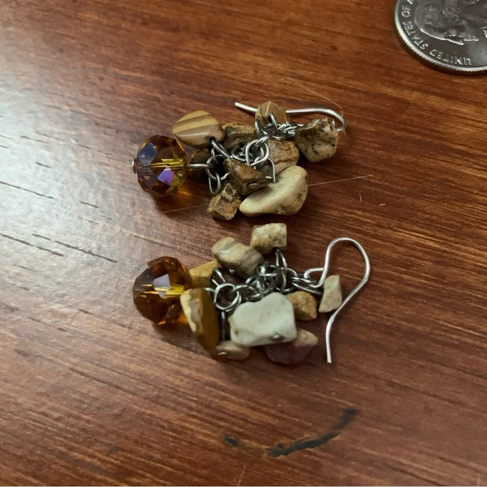 Sterling silver and semi-precious earring neutral stones dangle earrings